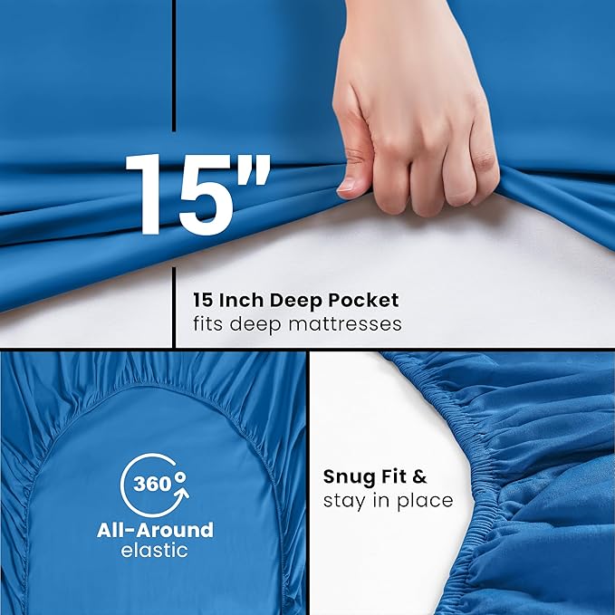 Utopia Bedding Queen Fitted Sheet - Bottom Sheet - Deep Pocket - Soft Microfiber - Shrinkage and Fade Resistant - Easy Care -1 Fitted Sheet Only (Dusk Blue)