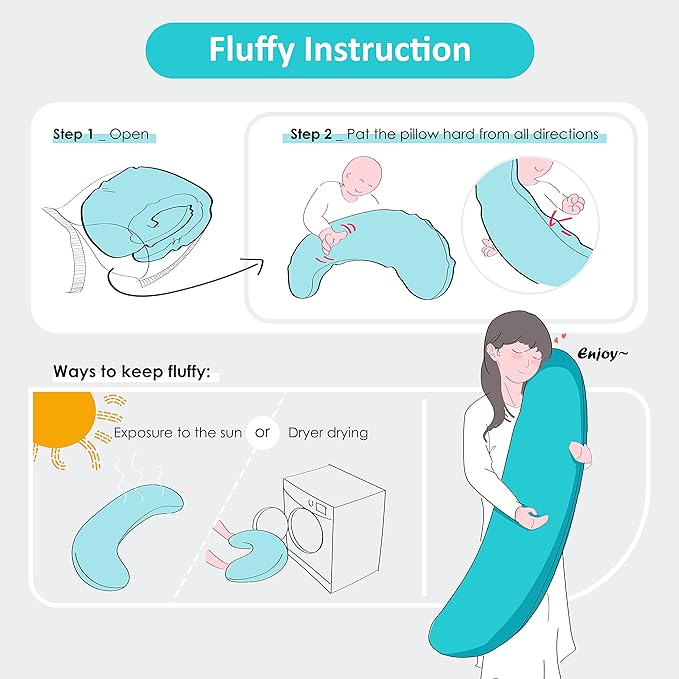 BYRIVER Firm C Shaped Body Pillow for Side Sleeping Women Men, Cooling Pregnancy Pillows for Sleeping, Washable Jersey Cotton Cover, Gifts for New Mom Women (Little Shark)