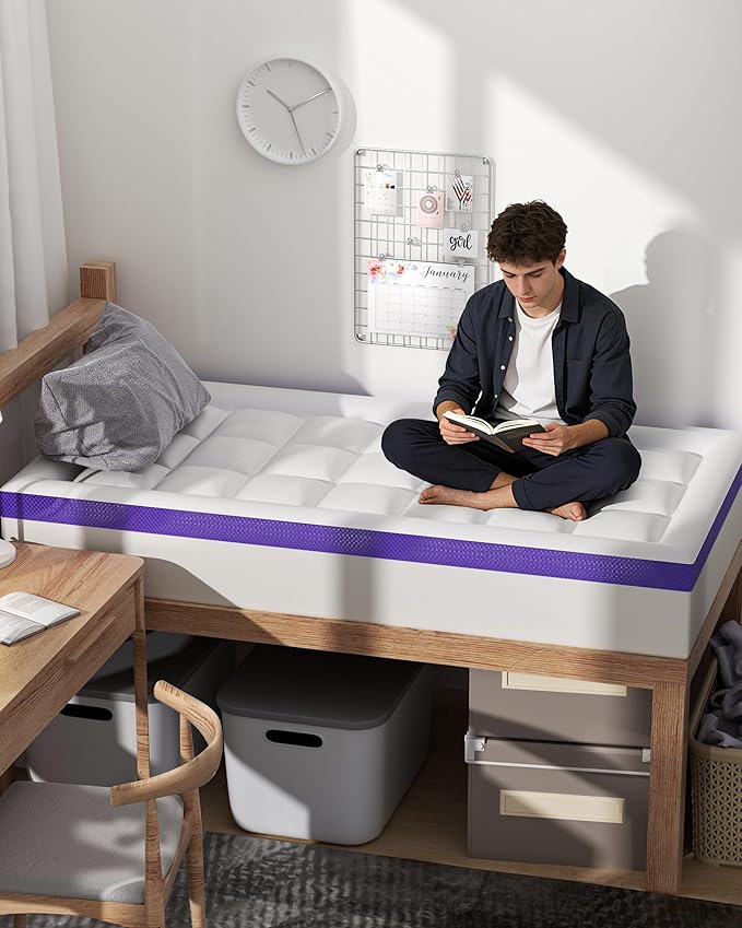 ChiXpace Dual Layer 4 Inch Memory Foam Mattress Topper Full XL - 2 Inch Gel Memory Foam and 2 Inch Pillow Top Mattress Pad,7-Zone Egg Crate Full XL Size Mattress Topper (White)