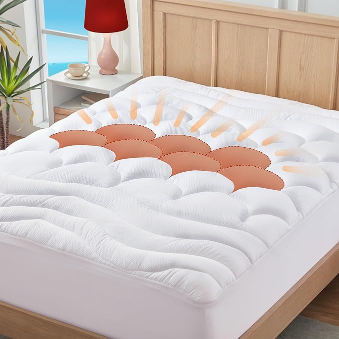 ELVEN HOME Mattress Topper Twin XL College Dorm, Extra Long Twin Cooling Mattress Pad for Single, Thick Fluffy Mattress Protector Cover Washable, Deep Pocket 8-21" (39x80 inch, White)