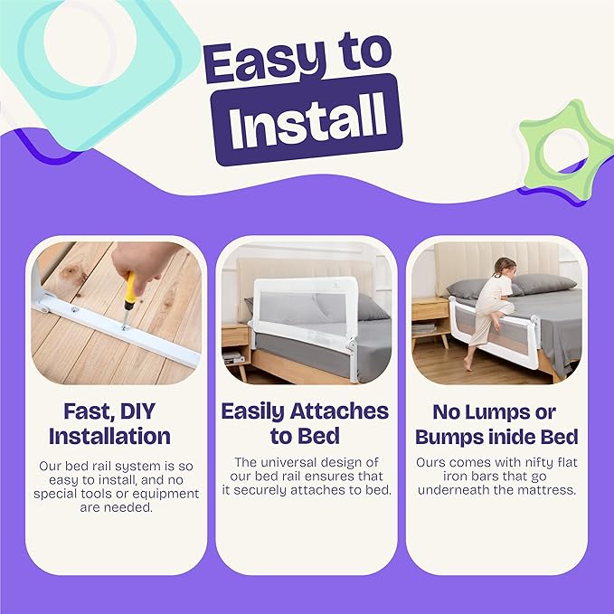 ComfyBumpy 1-Pack Bed Rail for Toddlers 55.5" L x 23.5" H | Extra Tall Toddler Bed Rails for Twin, Full, Queen & King Mattress Size | Swing Down Rail Guard | Mattress Side Rail for Kids | White