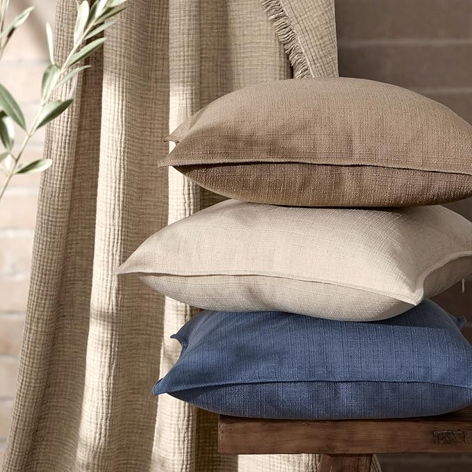 MIULEE Euro Sham Pillow Covers for Bed 26x26, 2 Pack Navy Blue Thick & Textured Decorative Throw Pillow Covers, Neutral Linen Cushion Cases, Modern Farmhouse Home Decor, No Filling