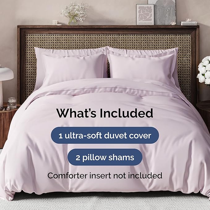 Duvet Cover Full Size Set - Extra Soft Full Duvet Cover 80" x 90" with 2 Pillow Shams - Hotel Luxury, Easy Care & Fade Free with Zipper Closures & Ties - Comfy, Cozy and Breathable (Light Lavender)