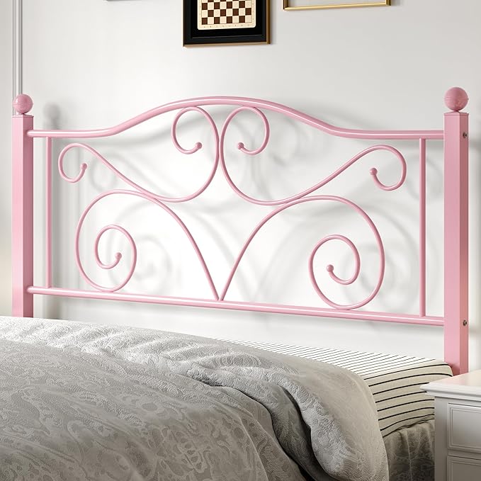 VECELO Full Size Bed Frame with Headboard and Footboard, Heavy Duty Metal Slat Support, Platform Mattress Foundation, No Box Spring Needed, Easy Assembly, Light&Pink
