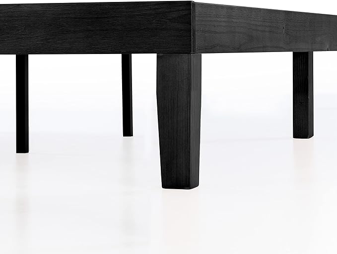Mellow Naturalista Classic 12 Inch Solid Wood Platform Bed with Wooden Slats, Queen, Black