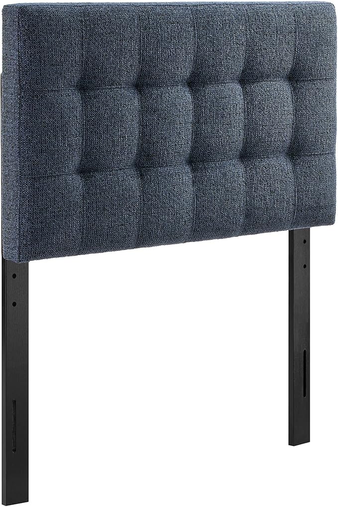 Modway Lily Twin Size Headboard with Biscuit Tufting in Navy - Fabric Upholstery with Padded Design and 5 Height-Adjustable Mounts