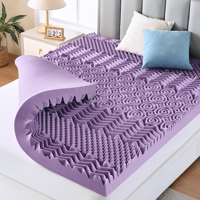 MUXHOMO 2 Inch 7-Zone Full Mattress Topper, Egg Crate Memory Foam Mattress Topper Full Size for Back Pain, Lavender Cooling Gel Infused Bed Pad, CertiPUR-US and Oeko-TEX Certification (54"×75")