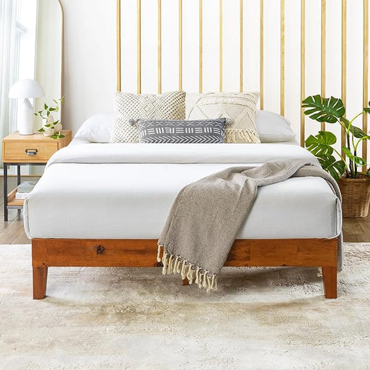 Mellow Naturalista Grand - 12 Inch Solid Wood Platform Bed with Wooden Slats - No Box Spring Needed - King (Cherry)