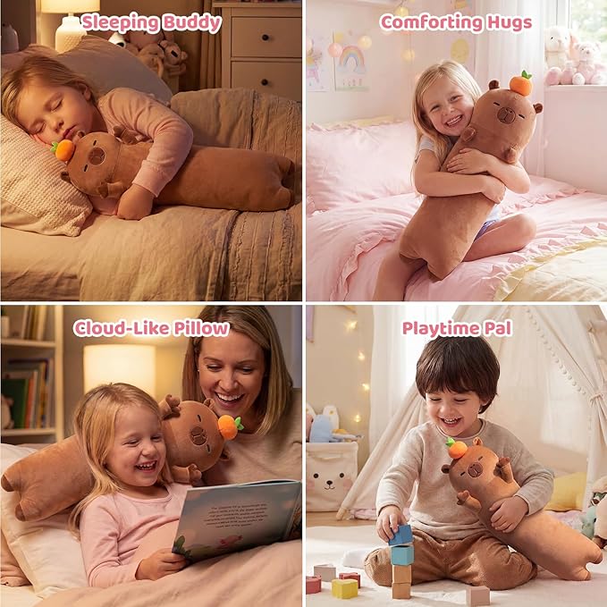 Mewaii Long Capybara Plush 5 Sizes, 120% Extra Filling Giant Plushness Kids Body Pillow, Kawaii Cute Capybara Stuffed Animals Plushies, Big Long Body Pillow Cat Plush Gift for Girls 44”