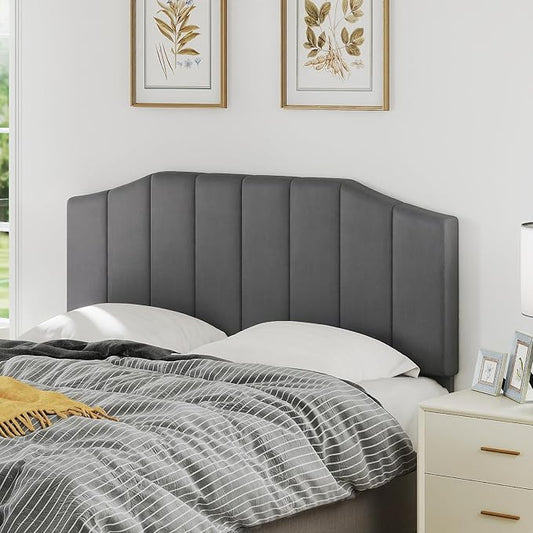 Furpopup Velvet Queen Size Headboard, Upholstered Headboard Queen/Full Size Wall Mount and Bed Frame Mount, Featuring High-Density Sponge Padding Luxury Texture Easy Assembly Comfort Style-Dark Gray