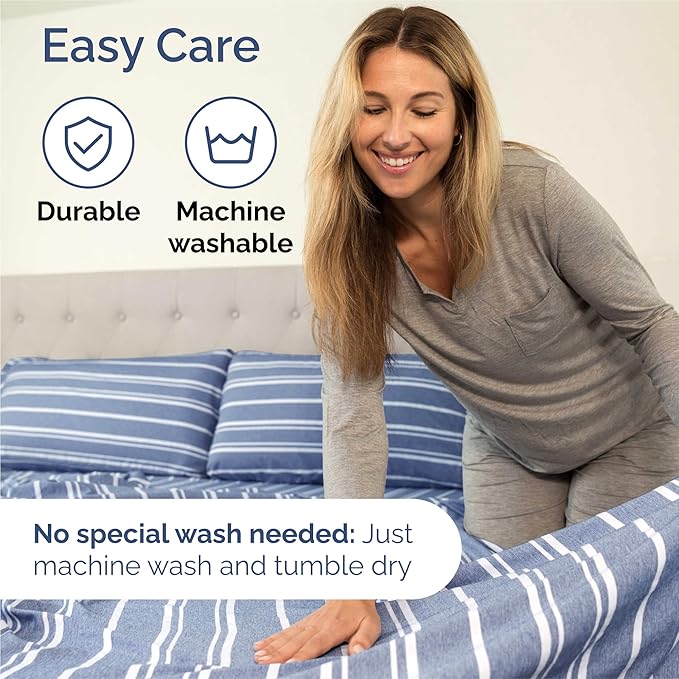 King Size 4 Piece Sheet Set - Comfy Breathable & Cooling Sheets - Hotel Luxury Bed Sheets for Women & Men - Deep Pockets, Easy-Fit, Soft and Wrinkle Free Sheets - Blue Stripes Oeko-Tex Bed Sheet Set