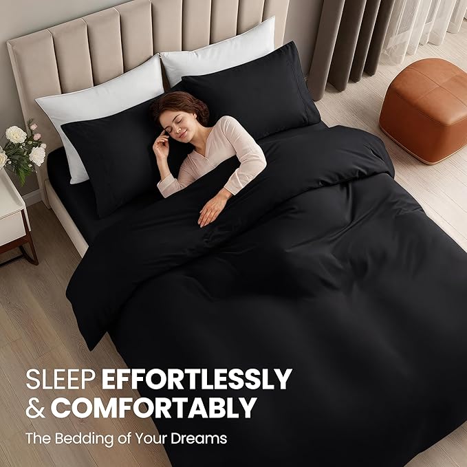 Utopia Bedding Duvet Cover Full with Fitted Sheet (54x75) - 2 Pillow Case (20x30) - All Season Luxury Bed in a Bag with Zippered Duvet Cover - No Comforter (Black)