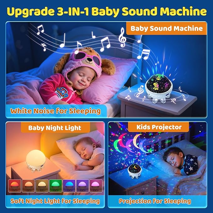 Baby Sound Machine Outdoor Speaker Electronics Projector with Star, 30 Soothing Sounds White Noise Machine for Sleep, 31 Color | 4 Films Sleep Trainer, Remote+Timer+3 Brightness Outdoor Speaker