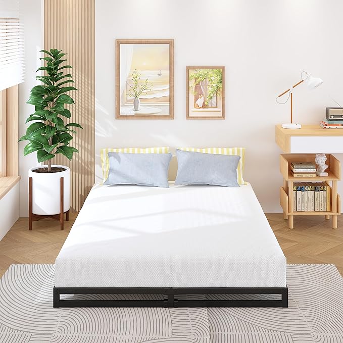 Lutown-Teen 4 Inch California King Bed Frames No Box Spring Needed Heavy Duty Metal Cal King Platform for Mattress Foundation, Noise Free, Easy Assembly, Black