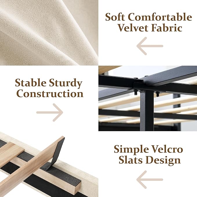 CXVX Queen Size Platform Bed Frame with Upholstered Headboard, Button Tufted Design, Strong Wooden Slats, No Box Spring Needed, Easy Assembly, Noise Free