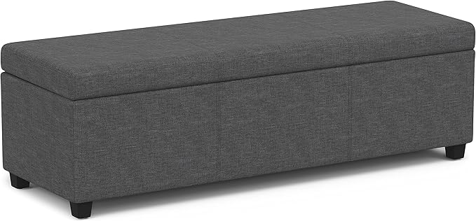 SIMPLIHOME Avalon Extra Large Storage Ottoman Bench - 54 inch Wide Upholstered Linen Look Fabric Rectangular Lift-Top Ottoman in Slate Grey, Contemporary Bench for Living Room with Hidden Storage