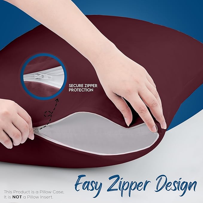 Utopia Bedding Premium 100% Waterproof Pillow Protectors with Zipper King Size (Set of 4), Bed Bug and Dust Mite Proof Zippered Pillow Covers, Pillow Encasement Cases, Burgundy