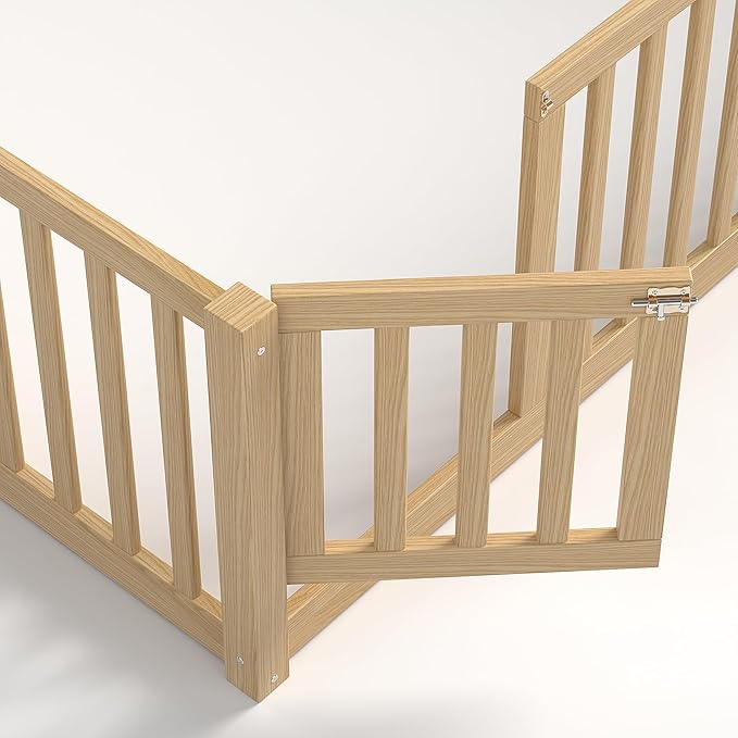 Bellemave Queen Size Montessori Floor Bed with 23.5" High Rails, Pine,Plywood Queen Floor Bed with Small Door, Natural
