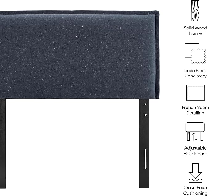 Modway Camille Twin Size Upholstered Linen Blend Headboard with Removable Slipcover – in Denim - Padded Pillow Style Headboard with Adjustable Mounting for Twin Beds