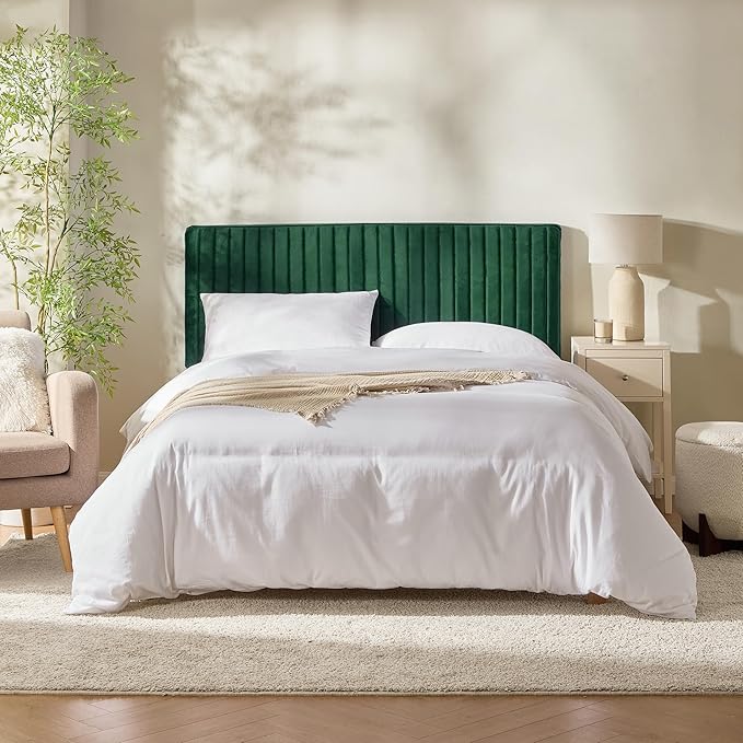 Hearth & Harbor Full Headboard Only, Floating Wall Mounted Headboard Full Size, Easy Assemble Upholstered Peel and Stick Headboards, 3D Soundproof Bed Wall Panels, Velvet Stick on Headboards, Green