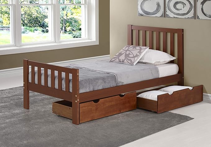 Alaterre Furniture Under Bed Storage Drawers - Set of 2 Solid Wood Rolling Under Bed Storage with Wheels - Fits Bed Frames 9.75” High - Underbed Containers for Shoes, Clothes, and Toys (Chestnut)