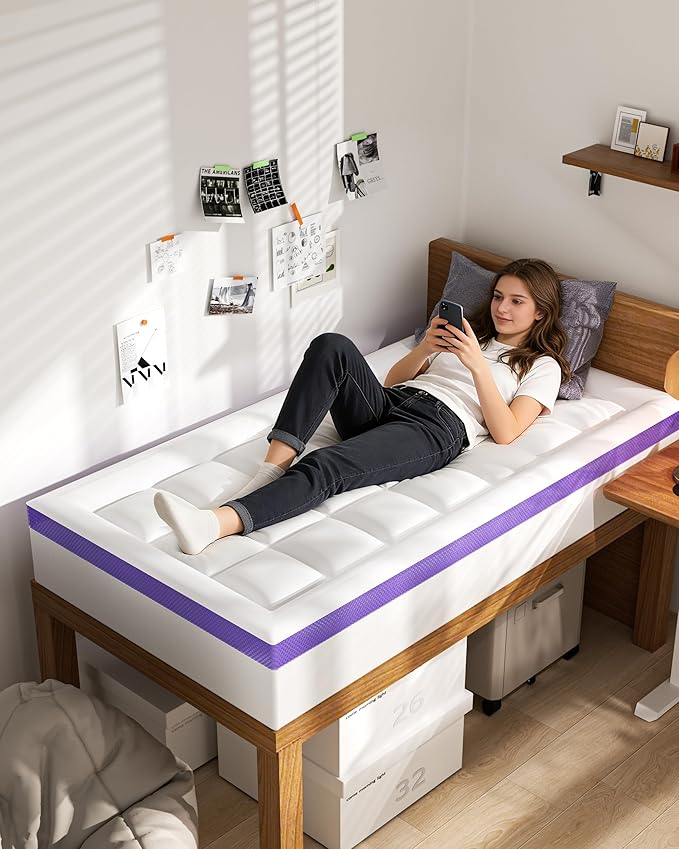 ChiXpace Dual Layer 4 Inch Memory Foam Mattress Topper Full XL - 2 Inch Gel Memory Foam and 2 Inch Pillow Top Mattress Pad,7-Zone Egg Crate Full XL Size Mattress Topper (White)