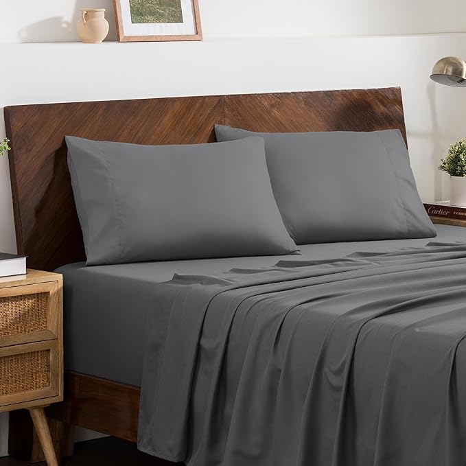 Bare Home Microfiber Pillow Cases - King 20x36 - Cooling Pillowcases - Double Brushed - Easy Care - Envelope Closure (King Pillowcase Set of 2, Grey)