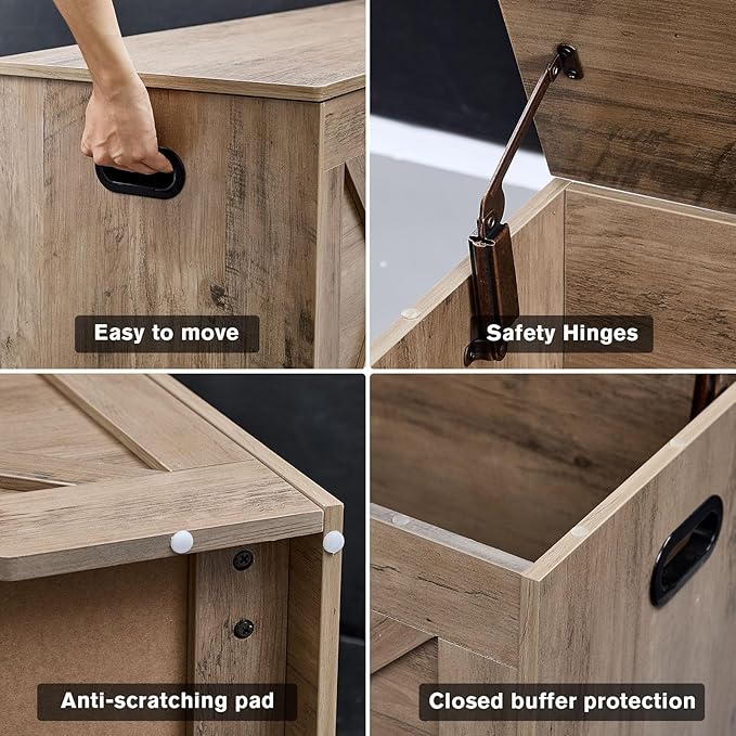 47.2” Storage Bench,Extra Large Wooden Storage Chest with 2 Safety Hinges,entryway Bench,Blanket Storage,Shoe Storage Bench for Entryway,Bedroom,Living Room,Easy Assembly.-Greige