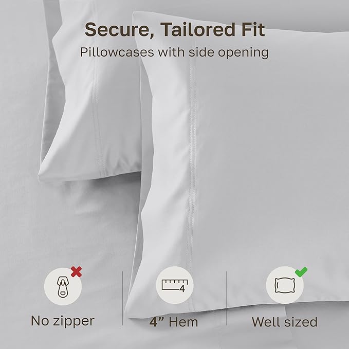 California Design Den Premium King Pillow Covers Set of 2-600 Thread Count Sateen, Natural 100% Cotton Pillow Cases King, Crisp, Durable Bedding - Light Silver