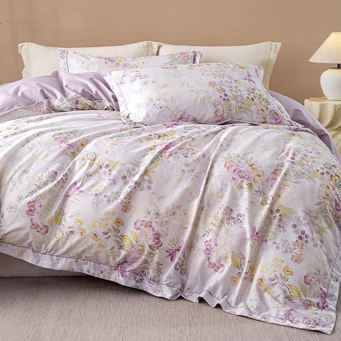 OAITE Duvet Cover Set King Size Floral Pattern Ultra Soft 100% Cotton Duvet Cover Sets 3-PC, Breathable Duvet Cover with Zipper Closure & Corner Ties(2 Pillow Shams,1 Duvet Cover)