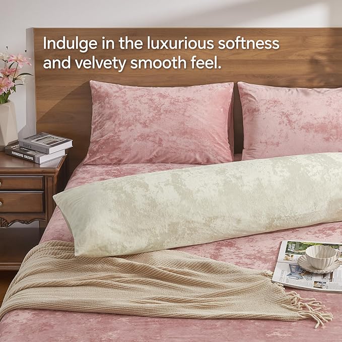 BEDELITE Velvet Body Pillow Cover with Zipper, Soft and Plush 20x54 Long Pillow Case, Velvety Smooth and Cozy Body Pillow Pillowcase for Bedroom and Couch, for All Seasons(Cream)