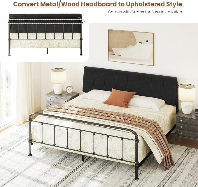 King Size Headboard Only-No Assembly, Upholstered Headboard King Size Linen Fabric Modern Style Headboards Extra-Thick, Black