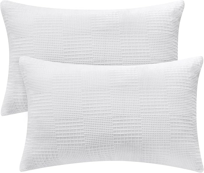BEDELITE Flannel King Size Pillow Cases Set of 2, Decorative Waffle Weave Fleece Pillowcasess with Zipper for Bedroom, Sofa, Luxury Cozy Pillow Shams for All Seasons(20x40 Inches, White-Waffle)