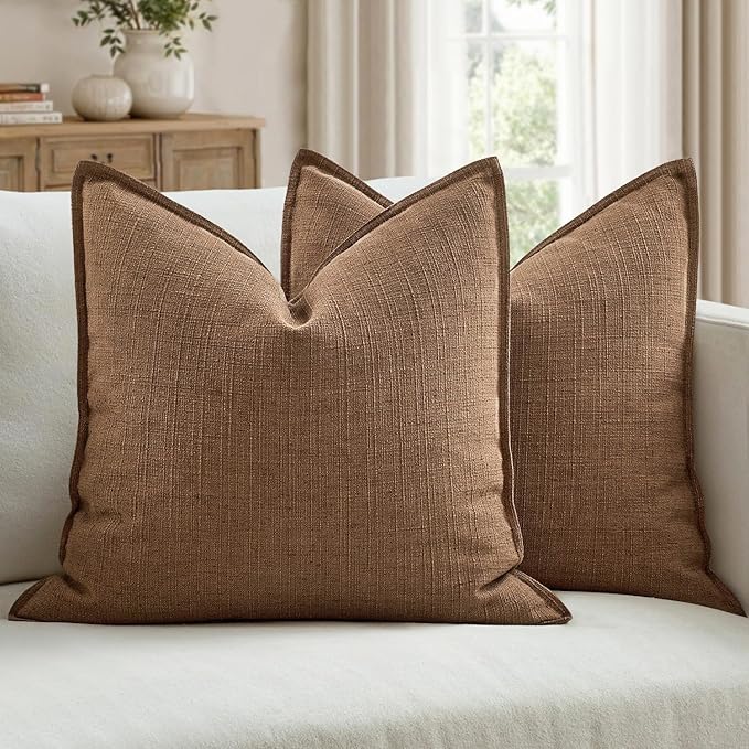 MIULEE Euro Sham Pillow Covers for Bed 26x26, 2 Pack Brown Thick & Textured Decorative Throw Pillow Covers, Neutral Linen Cushion Cases, Modern Farmhouse Home Decor, No Filling