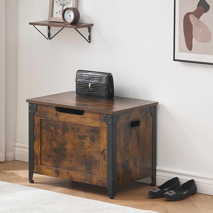 GAOMON Storage Chest, Wooden Storage Trunk with Metal Frame, Entryway Shoes Bench, Large Storage Organizer, Modern Style Lift-Top Storage Chest with Safety Hinge for Bedroom, Living room
