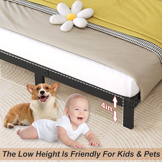 4 Inch Full Bed Frame Heavy Duty Metal Low Profile Platform No Box Spring Needed with Steel Slat Support,Easy Assembly,Noise-Free(4 inch,Full)