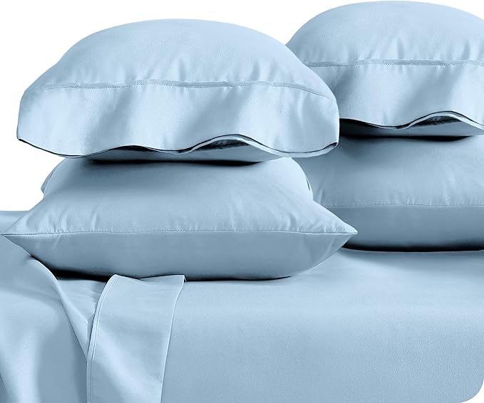 Bare Home Microfiber Bulk Pillow Cases - Standard/Queen Size Set of 4 - Cooling Pillowcases - Double Brushed - Light Blue Pillowcases 4 Pack - Easy Care (Standard - 4 Pack, Light Blue)