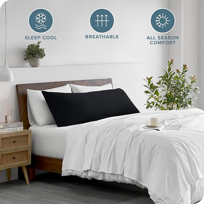 Bare Home Microfiber Body Pillow Cover - Ultra Soft - Cooling Pillowcase - Double Brushed - Pillowcase with Zipper Closure - Easy Care (20''x54'' Body Pillow Cover, Black)