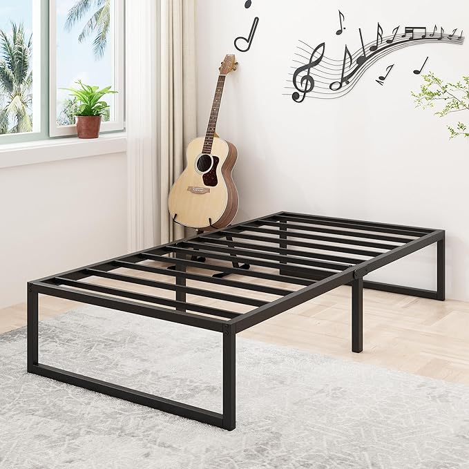 Lutown-Teen 16 Inch Twin Size Bed Frames Heavy Duty Metal Twin Platform Bed Frame No Box Spring Needed, Noise Free, Easy Assembly, Black
