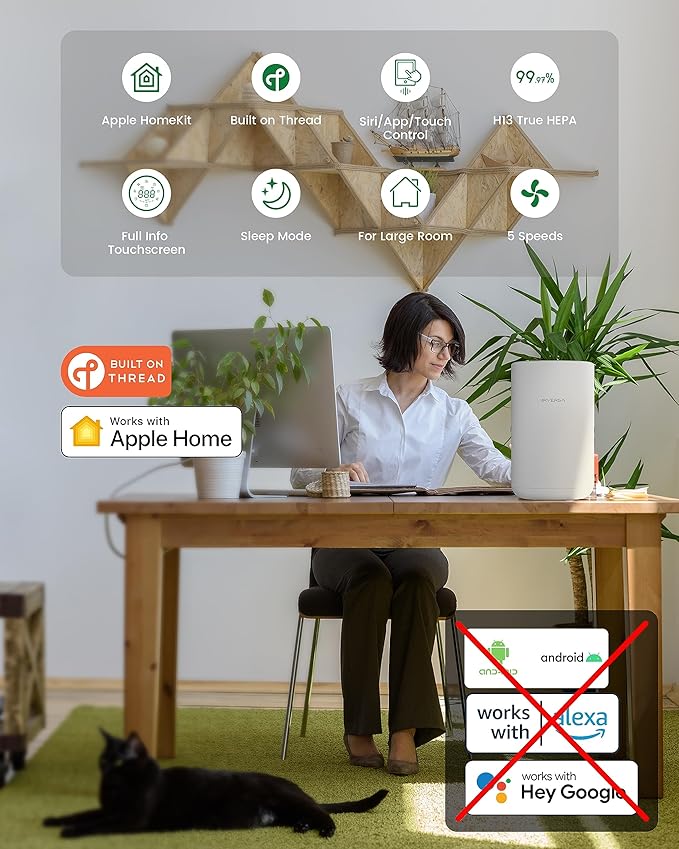 Airversa HomeKit Air Purifier over Thread Works with HomeKit (Home Hub Required) 3-Stage H13 True HEPA Smart Air Cleaner 1000 sq.ft Purelle AP2