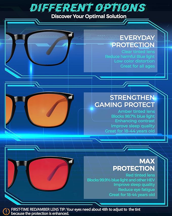 2 Packs Professional Sleep Glasses with 97.6% Blue Light Blocking Dual AR Coatings Clear Lens, Computer Gaming Glasses for Men Women, Anti Fatigue & Eye Strain