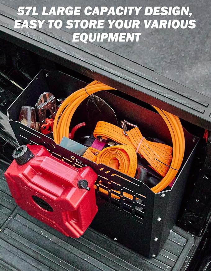 JOYTUTUS Truck Bed Storage Box Compatible with 2015-2026 F150 F250 F350, Heavy-Duty Metal Pickup Tool Box for Truck Bed, 57L Truck Bed Tool Storage Box Toolboxes, Side Tool Box Toolbox Cargo Box