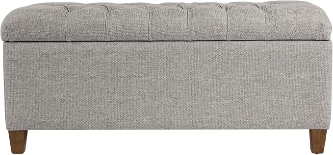 Homepop Home Decor Tufted Ainsley Button Storage Ottoman Bench with Hinged Lid Ottoman Bench with Storage for Living Room & Bedroom, Gray Fabric