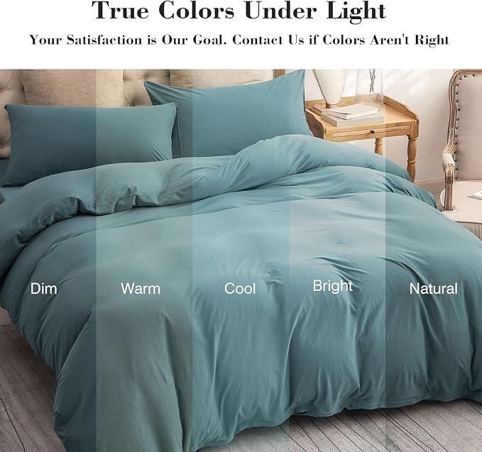 PURE ERA Jersey Knit Duvet Cover Set 100% T-Shirt Cotton Super Soft Comfy 3pc Bedding Set with Zipper Closure (Solid Cerulean Blue, Oversized Queen)