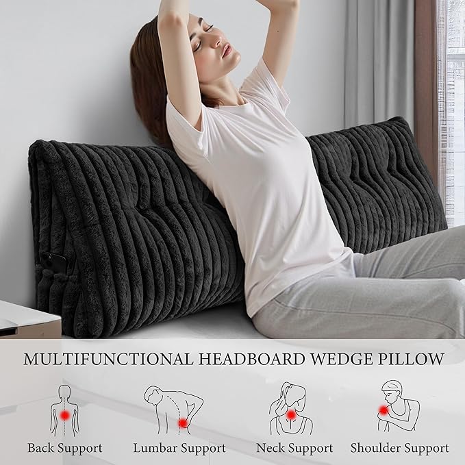 Headboard Pillow King, Triangular Wedge Pillow Headboard King, Cushion Headboards Reading Pillows, Backrest Pillows for Sitting in Bed or Working with Removable Cover, Black