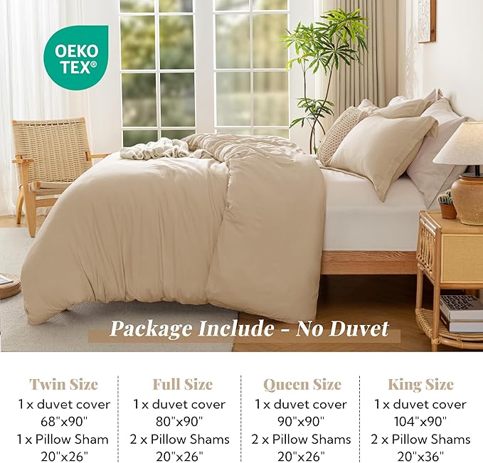 MILDLY Super Soft Duvet Cover 2pcs - 100% Washed Microfiber Light Khaki Twin/Twin XL Comforter Cover Set with Zipper Closure & Corner Ties (No Comforter)