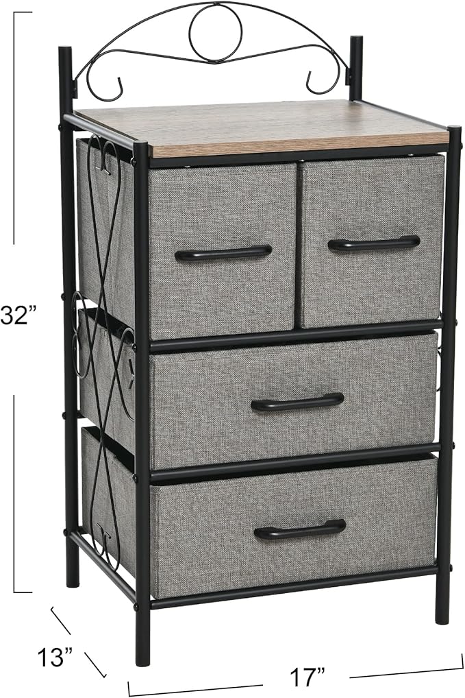 Household Essentials Ashwood Iron & Engineered Wood 4-Drawer Chest