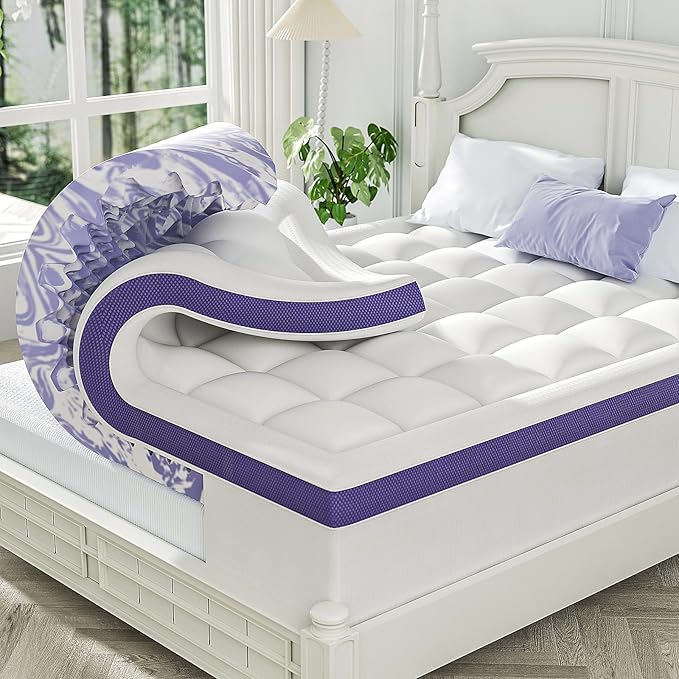 ChiXpace Dual Layer 4 Inch Memory Foam Mattress Topper King - 2 Inch Gel Memory Foam and 2 Inch Pillow Top Mattress Pad, 7-Zone Egg Crate King Size Mattress Topper(White)