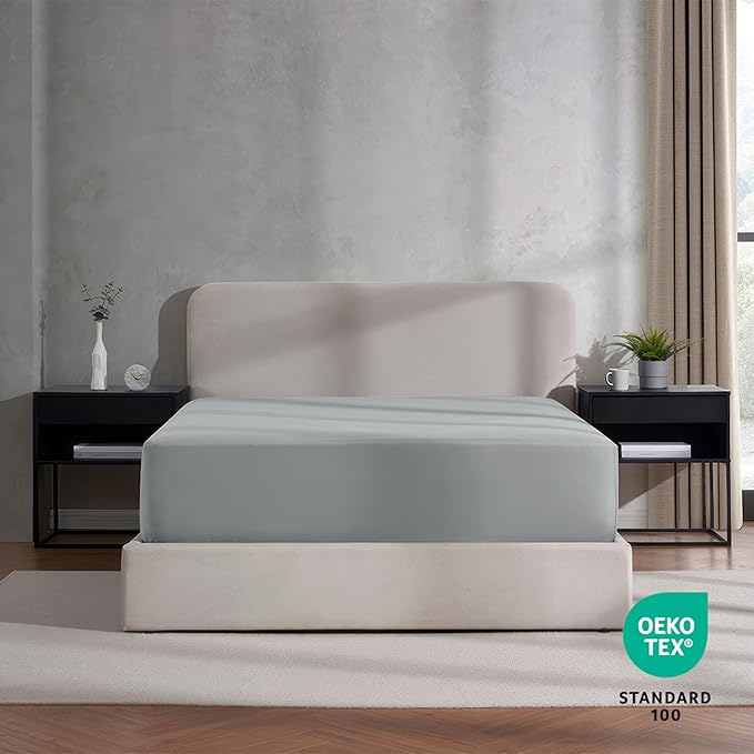 Nestl Light Grey Extra Deep Pocket Twin XL Fitted Sheet, Luxury XL Twin Fitted Sheet Only Easily Fits 18 to 24 Inch Mattress, Super Soft, Wrinkle-Free, and Breathable Bed Sheets with Corner Straps