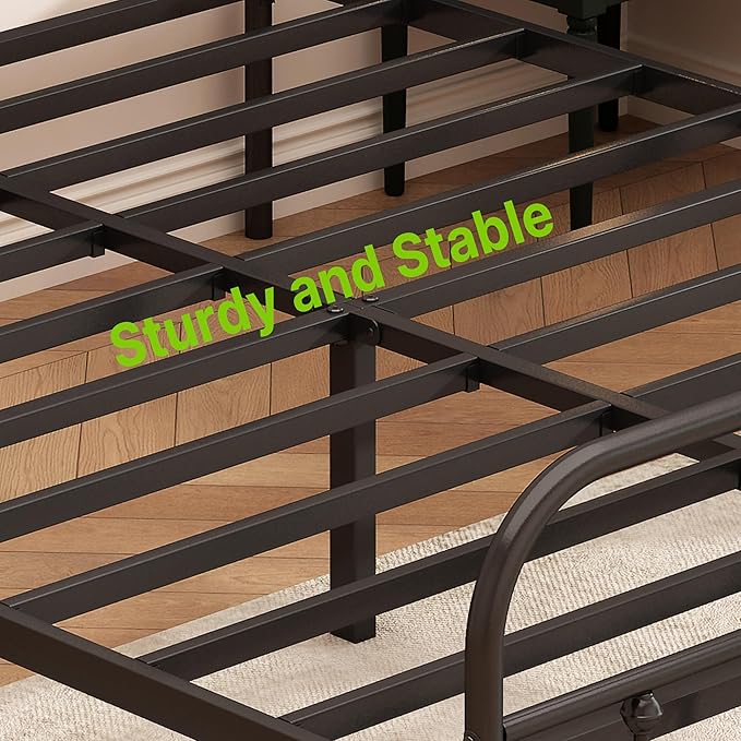 Kujielan Metal Bed Frame - Structurally Stable Heavy Duty Steel Slat Supported Queen Bed Frames,No Box Spring Needed for Easy Removal and Transport.